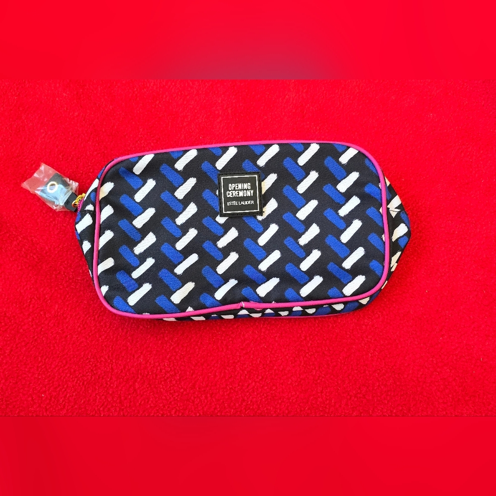 Estee Lauder Opening Ceremony Makeup Bag Blue White Black Geometric Print